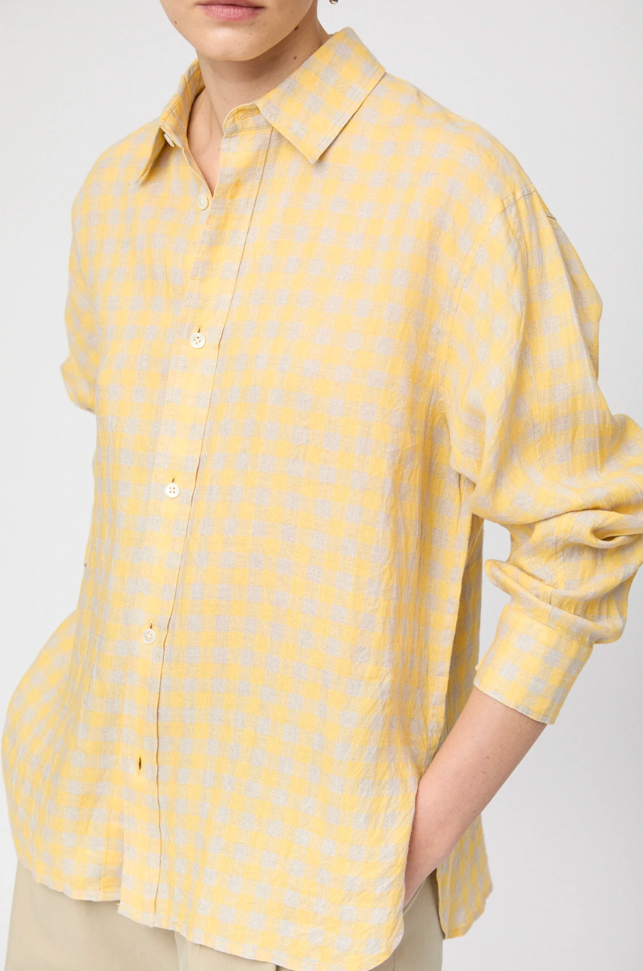 Skjorte - Coastal Shirt Natural Yellow Linen Check