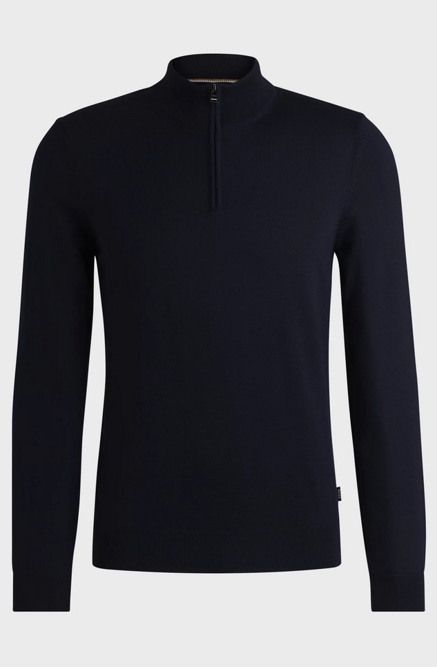 Genser - Ebenji Regular Fit Zip Neck Sweater Dark Blue