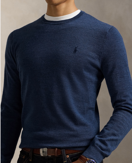 Genser - Slim Fit Washable Wool Crewneck Sweater Navy Heather