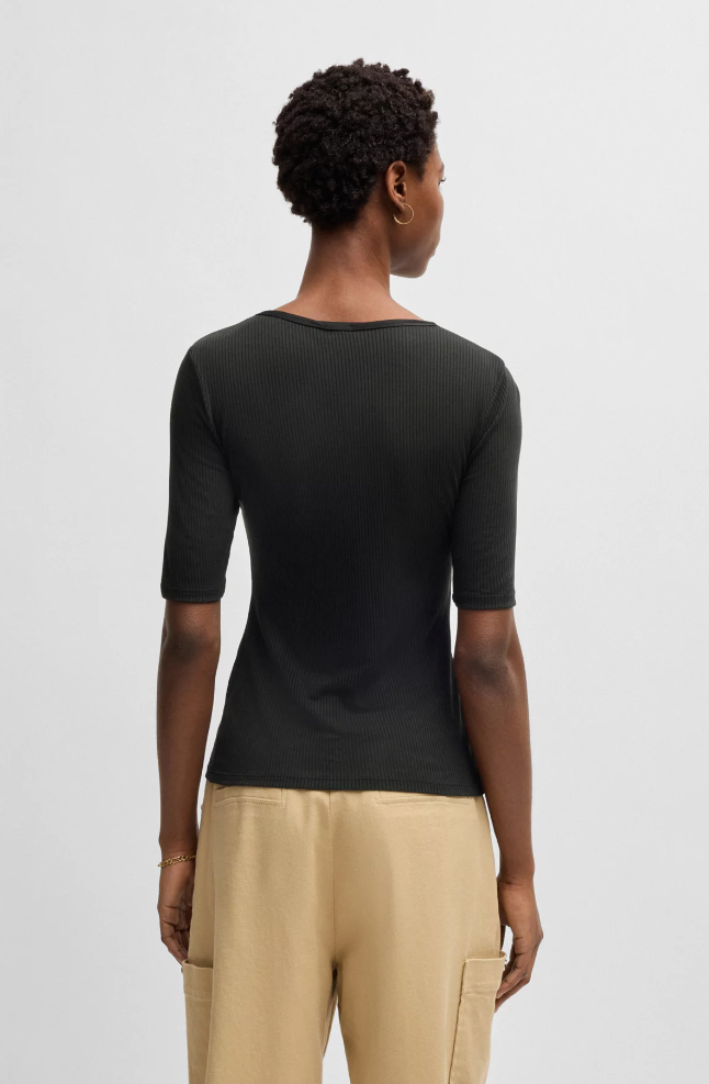 T-Skjorte - Ejita Scoop-Neck T-Shirt Ribbed Stretch Fabric Black