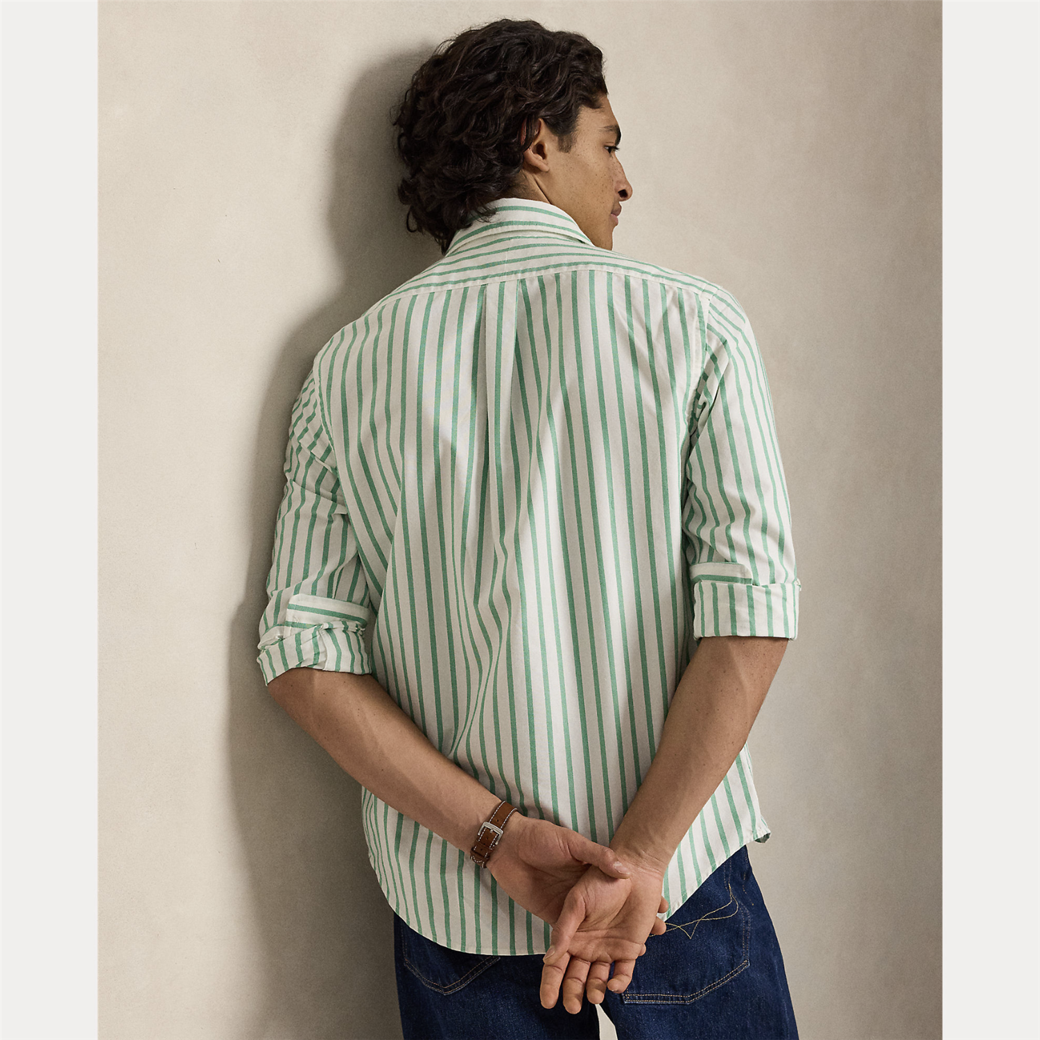 Skjorte - Custom Fit Striped Oxford Shirt Summer Emerald White