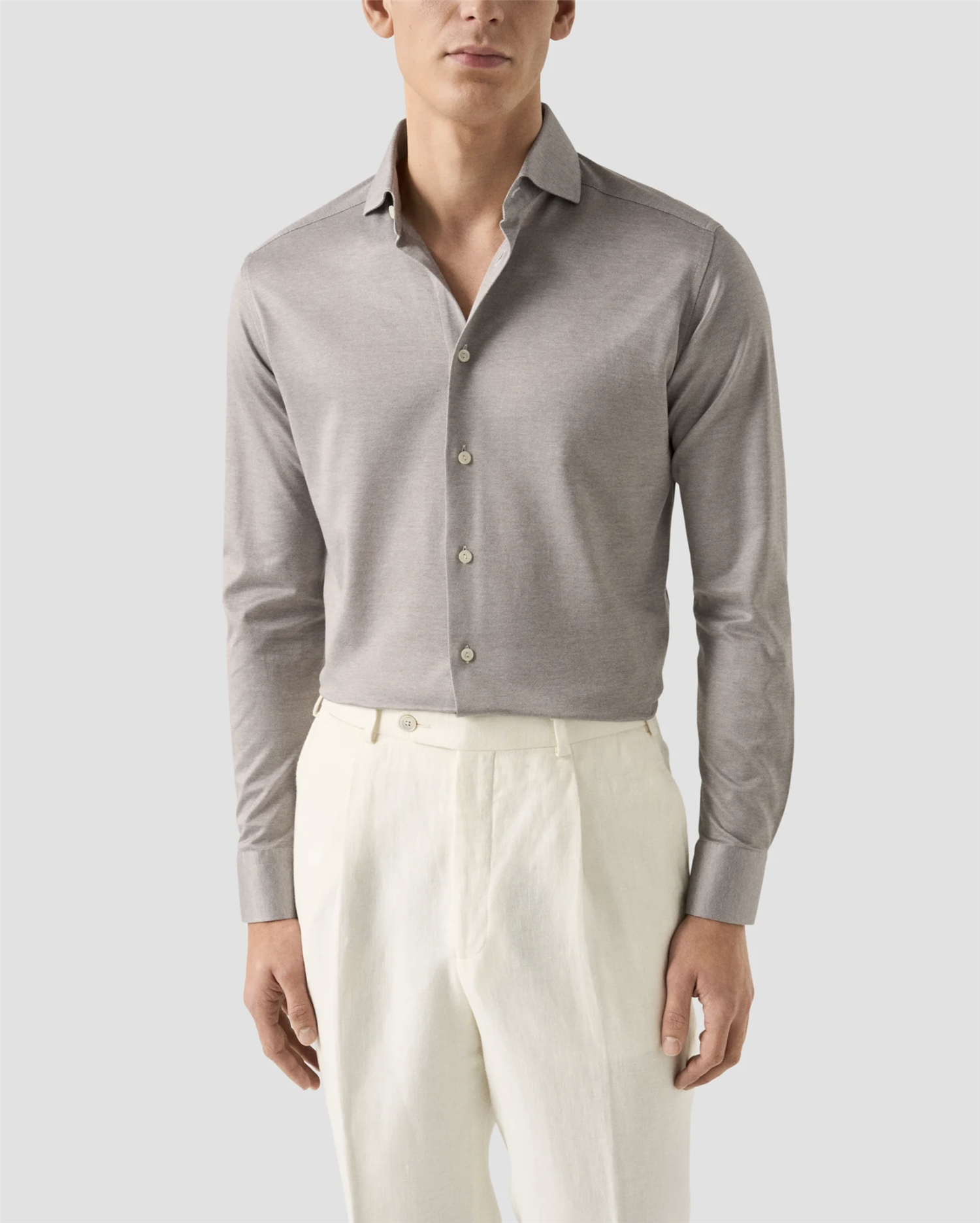 Skjorte - Brown Filo di Scozia Knit Shirt Contemporary Fit