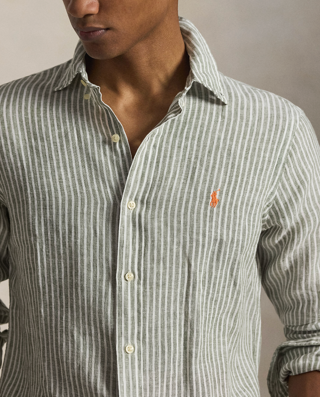 Skjorte - Custom Fit Striped Linen Shirt Garden Trail White