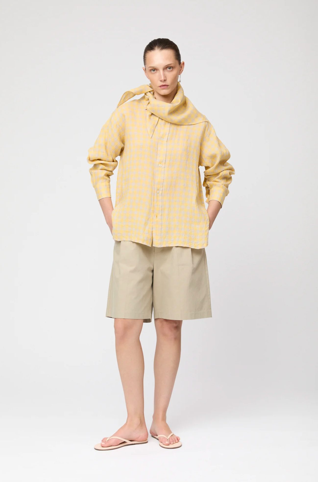 Skjorte - Coastal Shirt Natural Yellow Linen Check