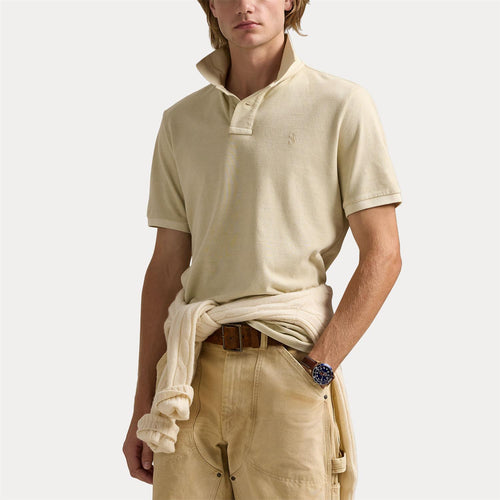 Pique - Custom Slim Mineral-Dyed Mesh Polo Shirt Natural