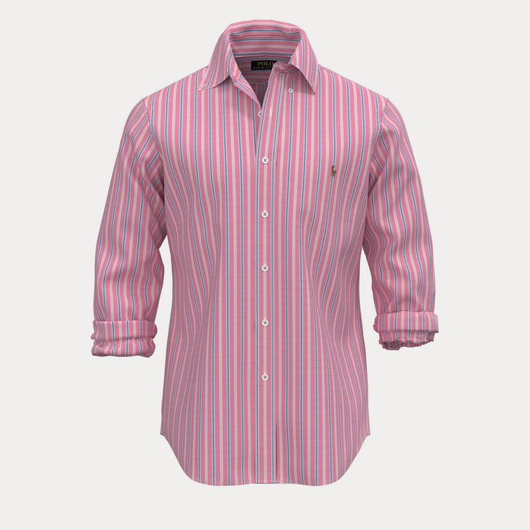 Skjorte - Custom Fit Striped Oxford Shirt Pink Blue Multi