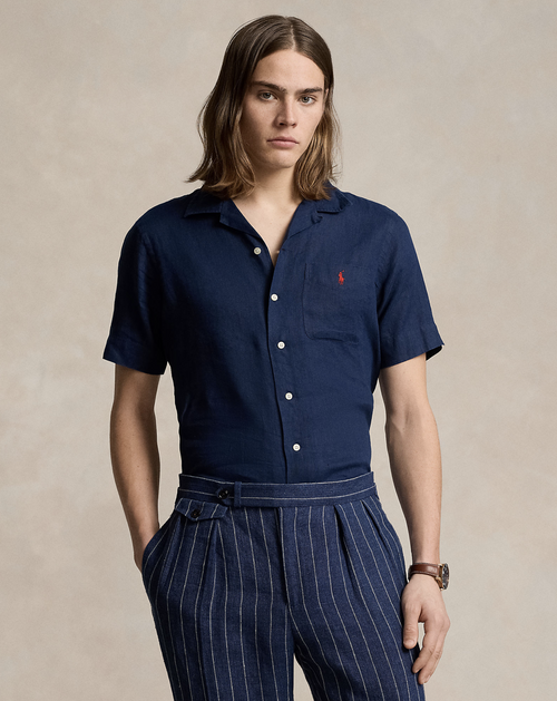 Skjorte -  Classic Fit Linen Camp Blue