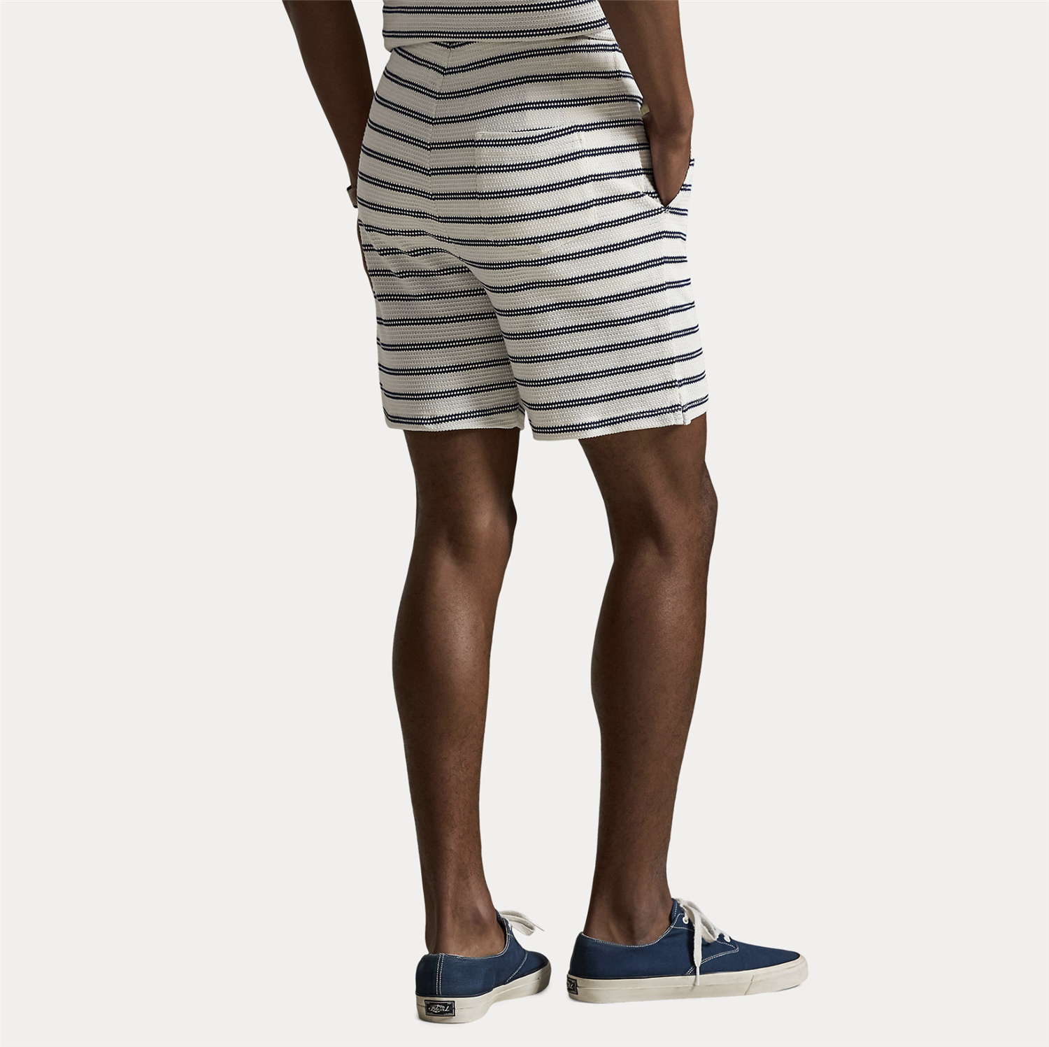 Shorts - Striped Pointelle Ribbed Short Pale Cream / Newport Navy