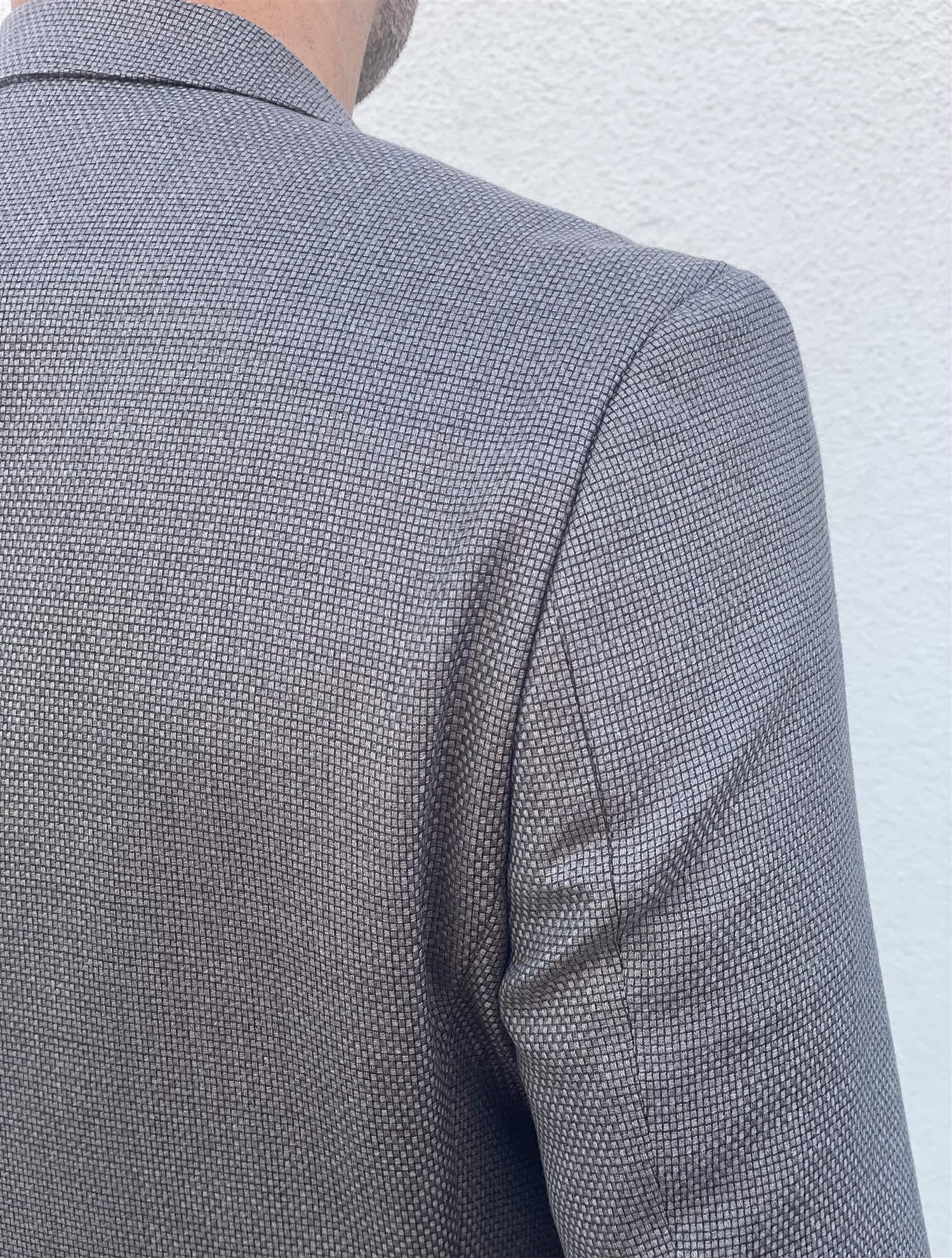 Blazer - Slim-Fit Blazer Micro Pattern Open Brown