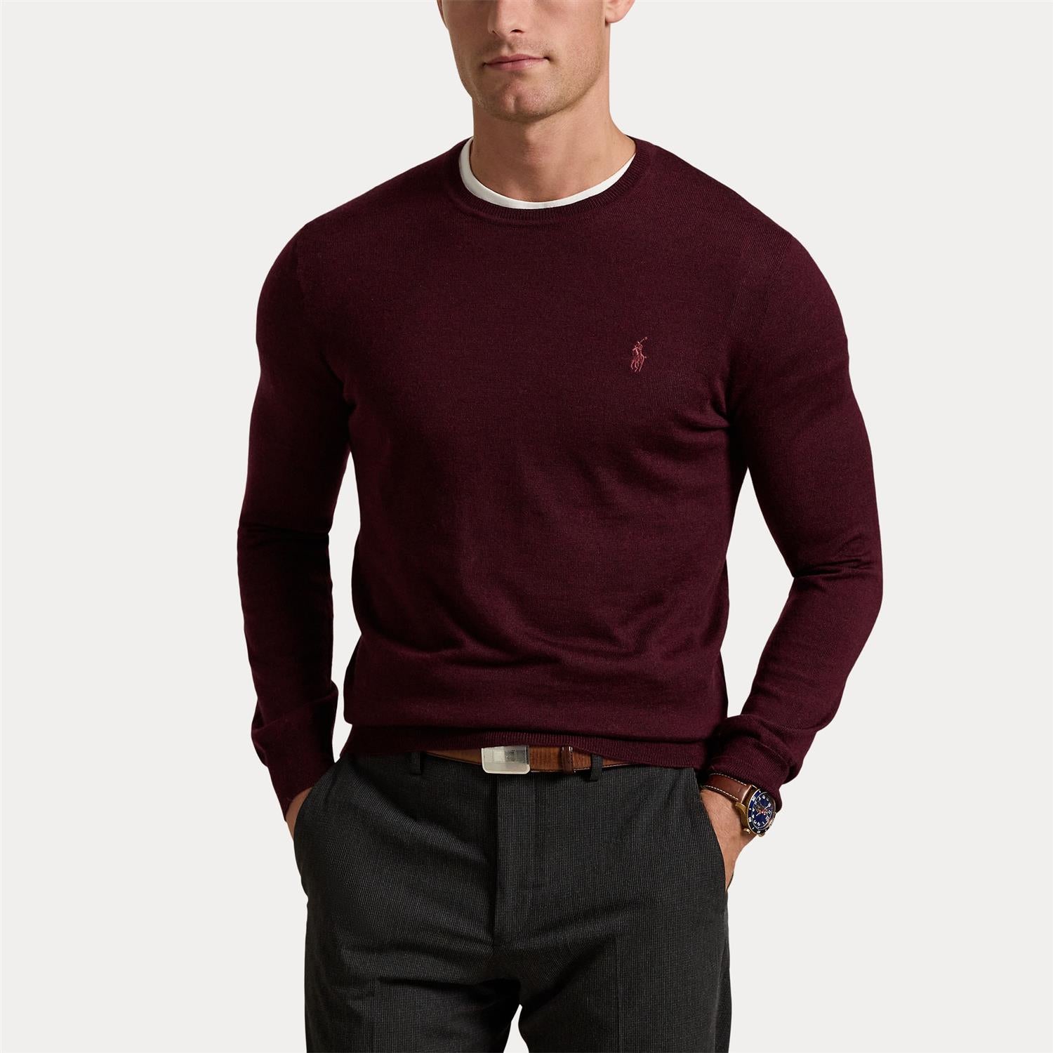Genser - Slim Fit Washable Wool Crewneck Sweater Aged Wine Heather