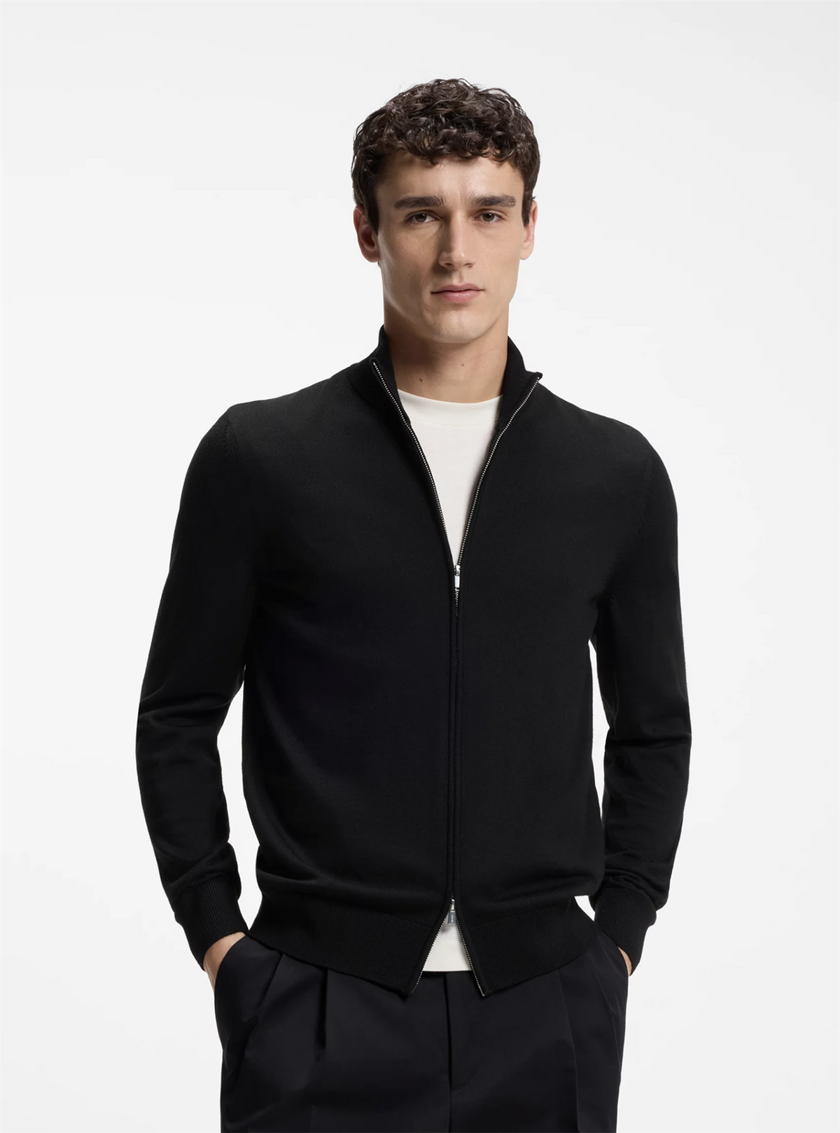 Genser - Zip Up Sweater In Merino Wool Black
