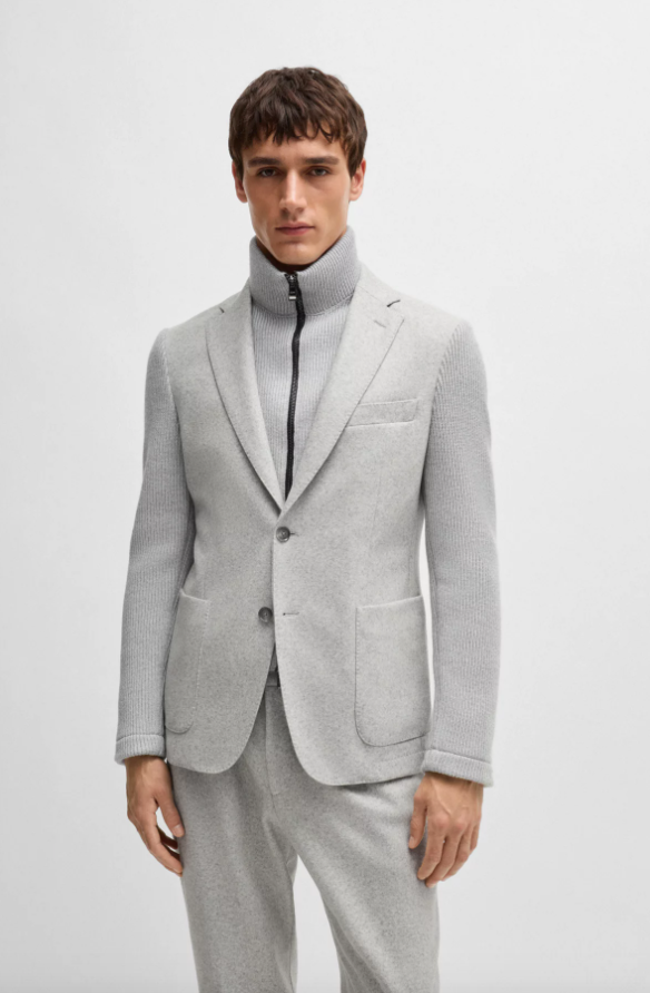 Blazer - Hanry Slim Fit Jacket Knitted Sleeves/Inlay Silver