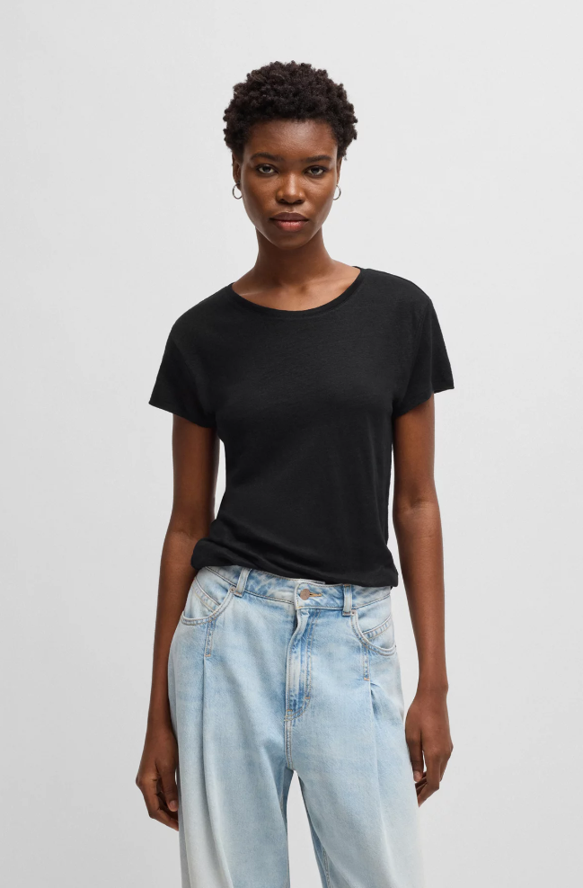 T-skjorte - Scoop neck Linen T shirt Open Beige