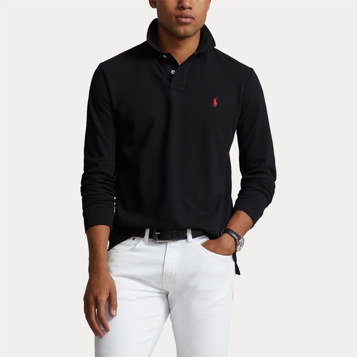 Genser - Custom Slim Fit Mesh Polo Shirt Black