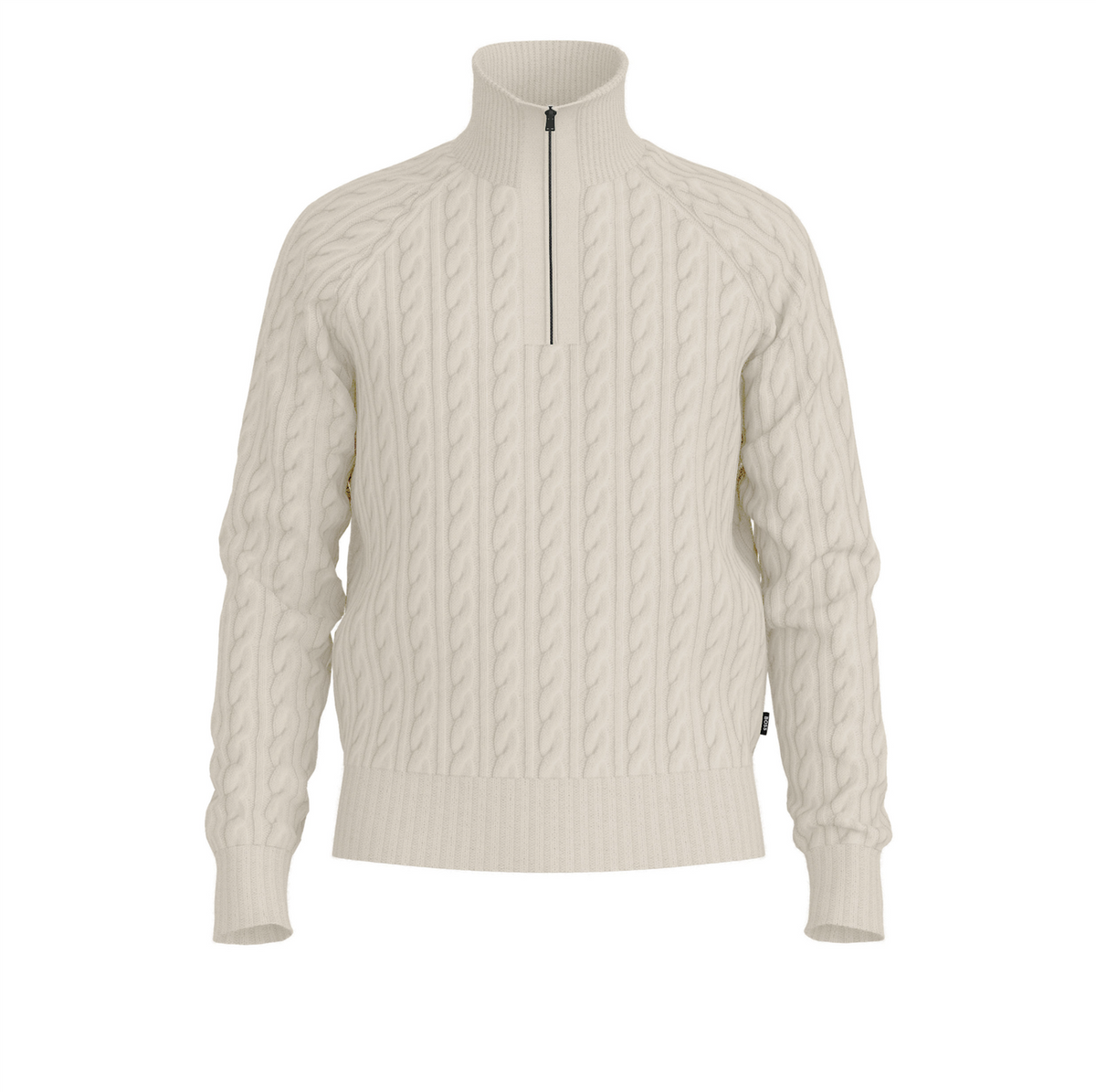 Genser - Zip Neck Sweater With An All Over Cable Pattern Open White