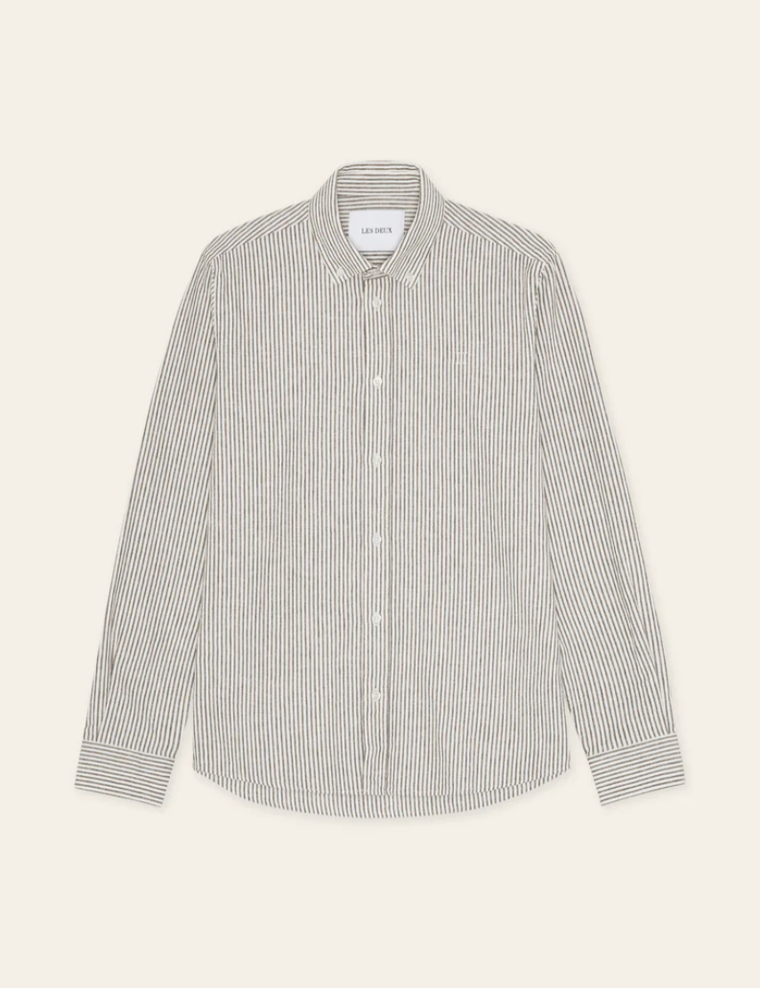 Skjorte - Konrad Stripe Cotton Linen Shirt Teak Brown