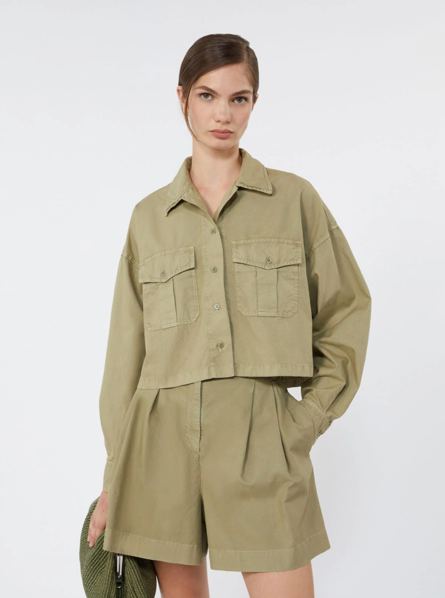 Skjorte - Boxy cotton Panama shirt - OLIVE GREEN