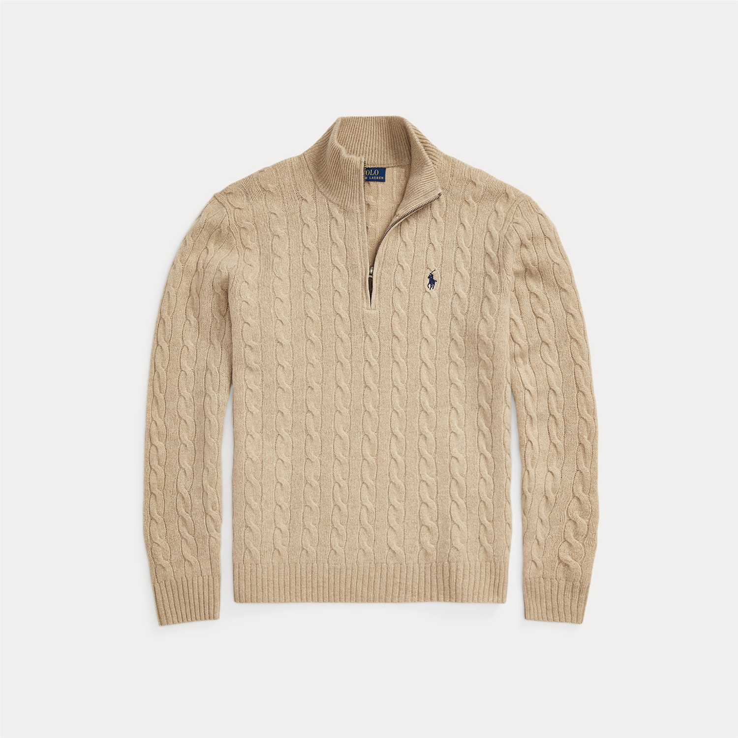Genser - Cable Knit Quarter Zip Sweater Camel Melange