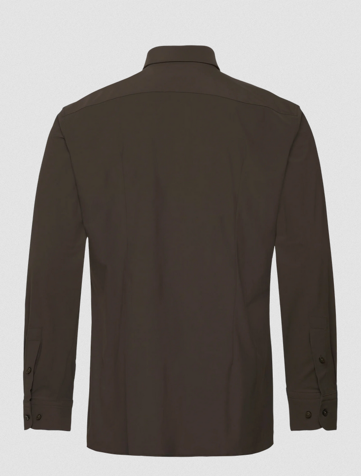 Skjorte - Slim-Fit Shirt Performance-Stretch Twill Open Brown