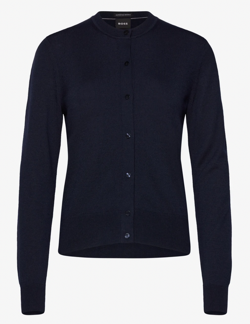 Cardigan - Fadenasi Merino-Wool Cardigan Button Front Dark Blue