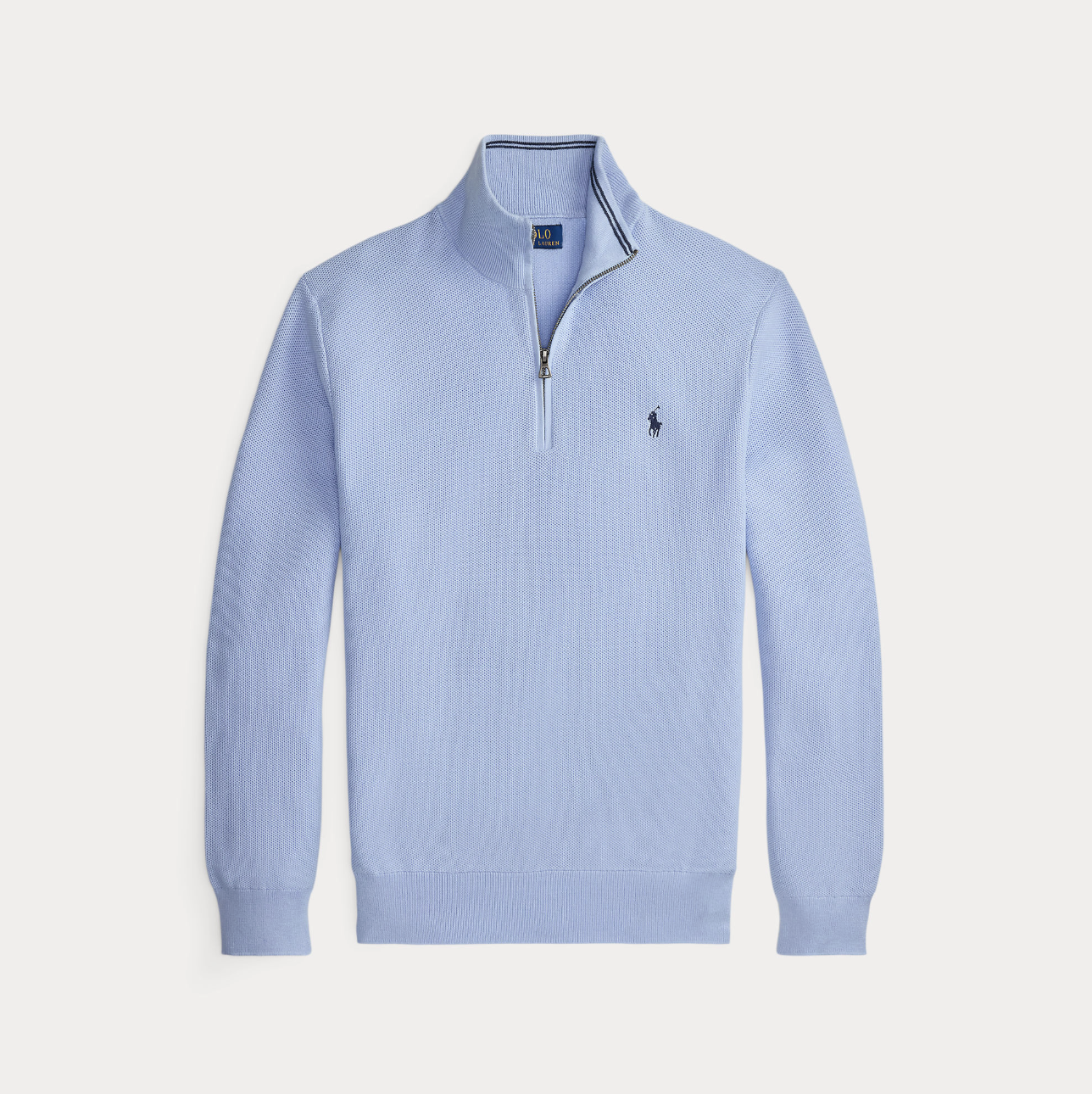 Genser - Mesh-Knit Cotton Quarter Zip Sweater Office Blue