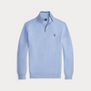 Genser - Mesh-Knit Cotton Quarter Zip Sweater Office Blue