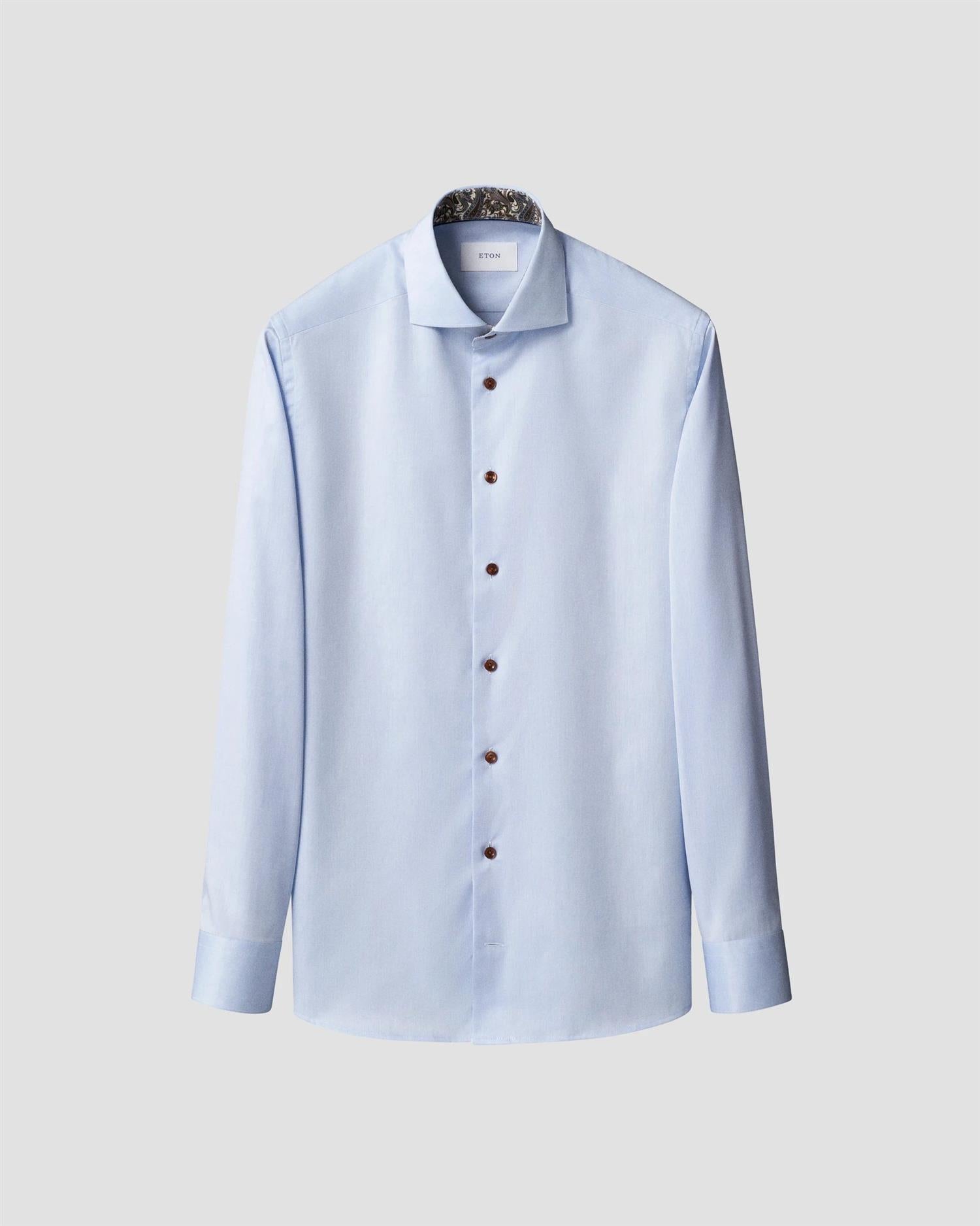 Skjorte - Light Blue Paisley Effect Signature Twill Shirt Slim Fit
