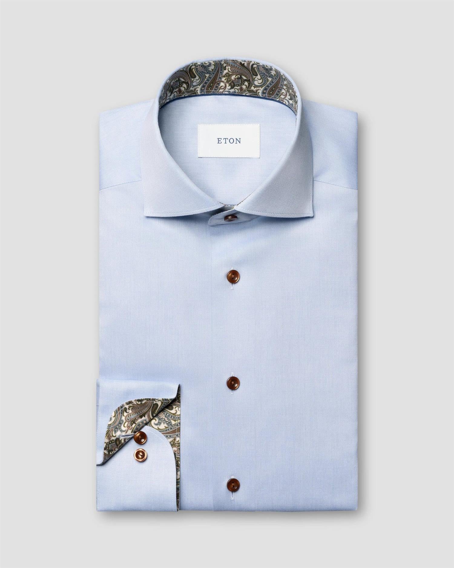 Skjorte - Light Blue Paisley Effect Signature Twill Shirt Contemporary Fit