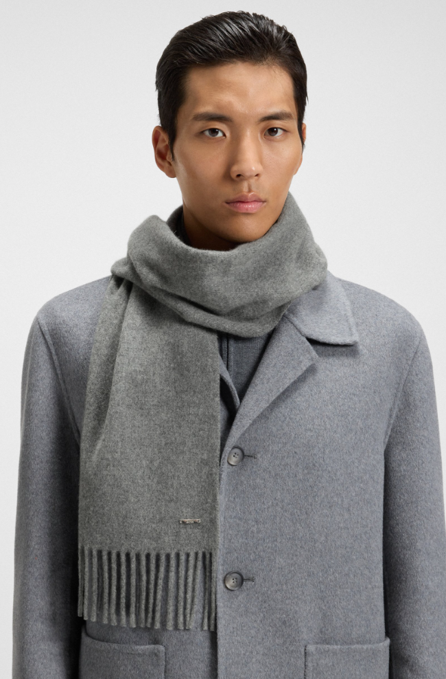 Skjerf - Cashmere Scarf With Twisted Fringes Medium Grey