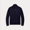 Genser - Cable Knit Cotton Quarter Zip Sweater Hunter Navy