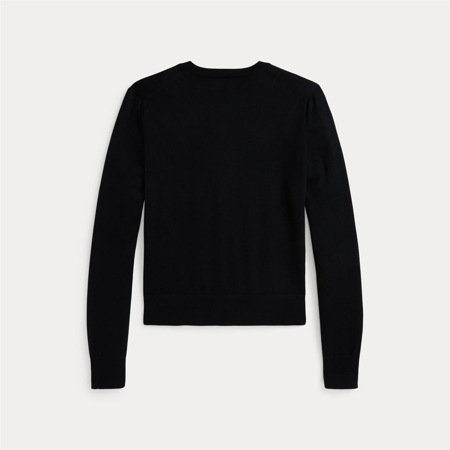 Cardigan - Cotton Crewneck Cardigan Polo Black
