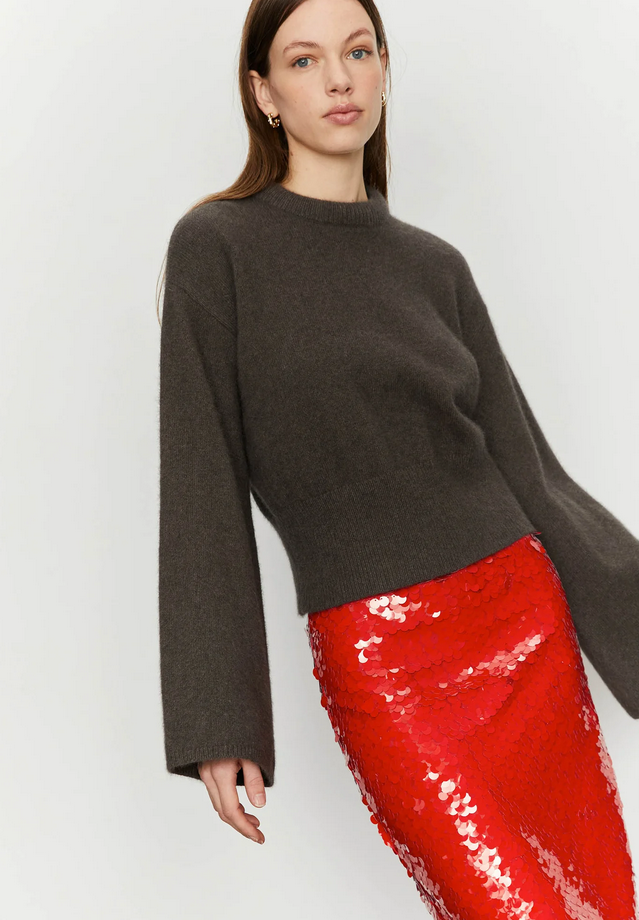 Genser - Crewneck Sweater With Flared Sleeves Dark Earth