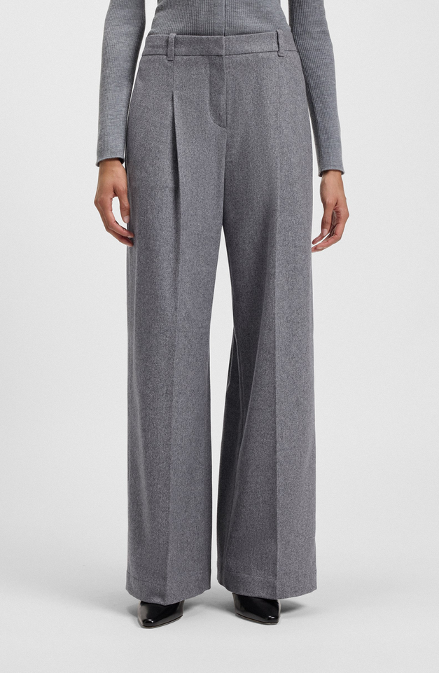 Bukse - Regular-Fit Wide-Leg Trousers Soft Flannel Light Pastel Grey