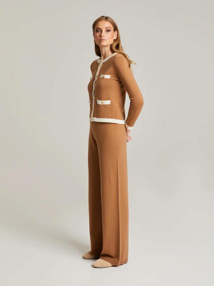 Cardigan - Charlott Merino-Cashmere Cardigan Camel & White