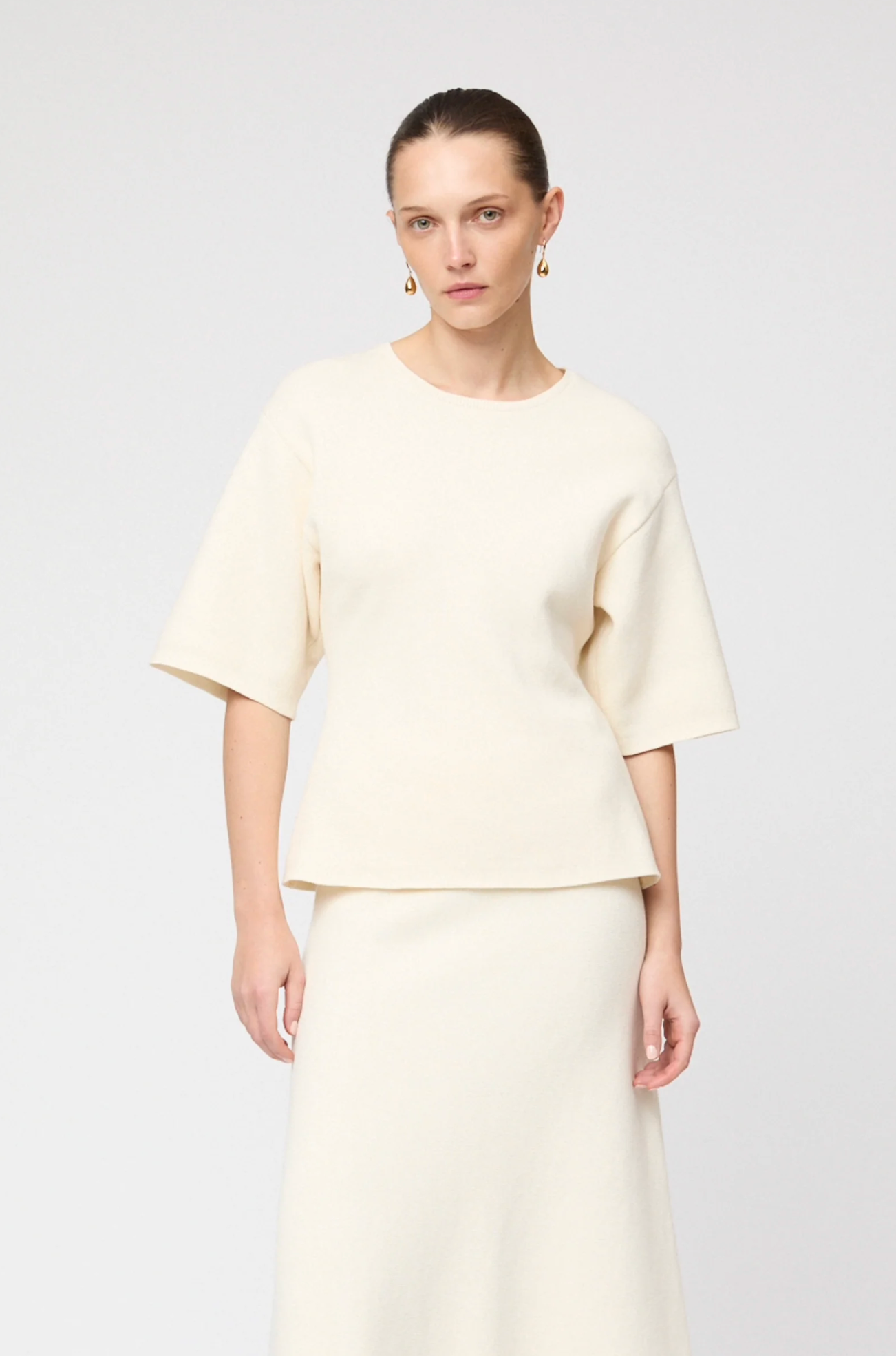 T Skjorte - Compact Knit Tee Macadamia