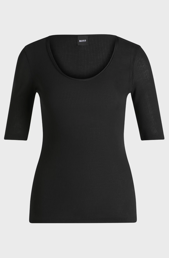 T-Skjorte - Ejita Scoop-Neck T-Shirt Ribbed Stretch Fabric Black