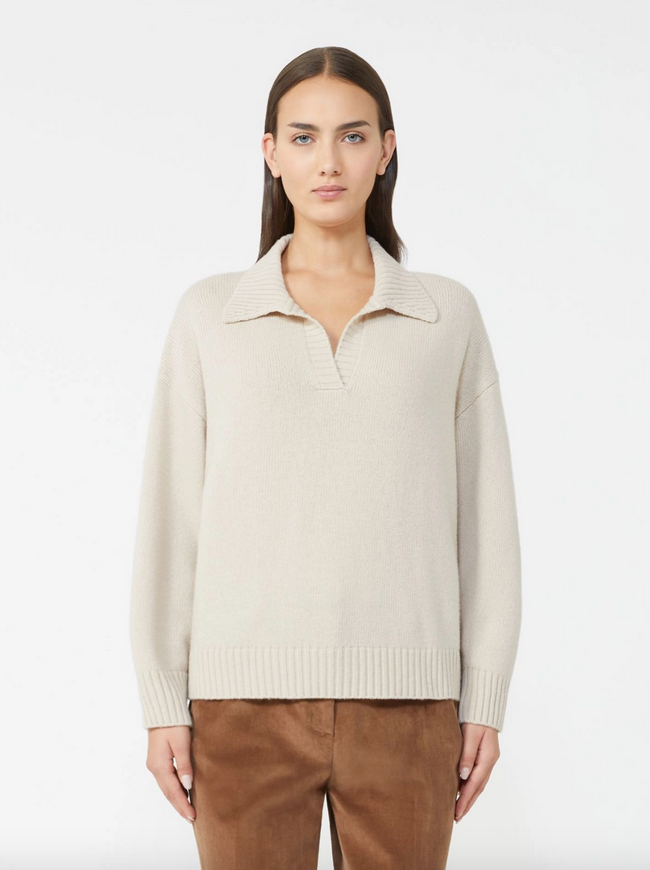 Genser - Agre Wool knit polo shirt Beige