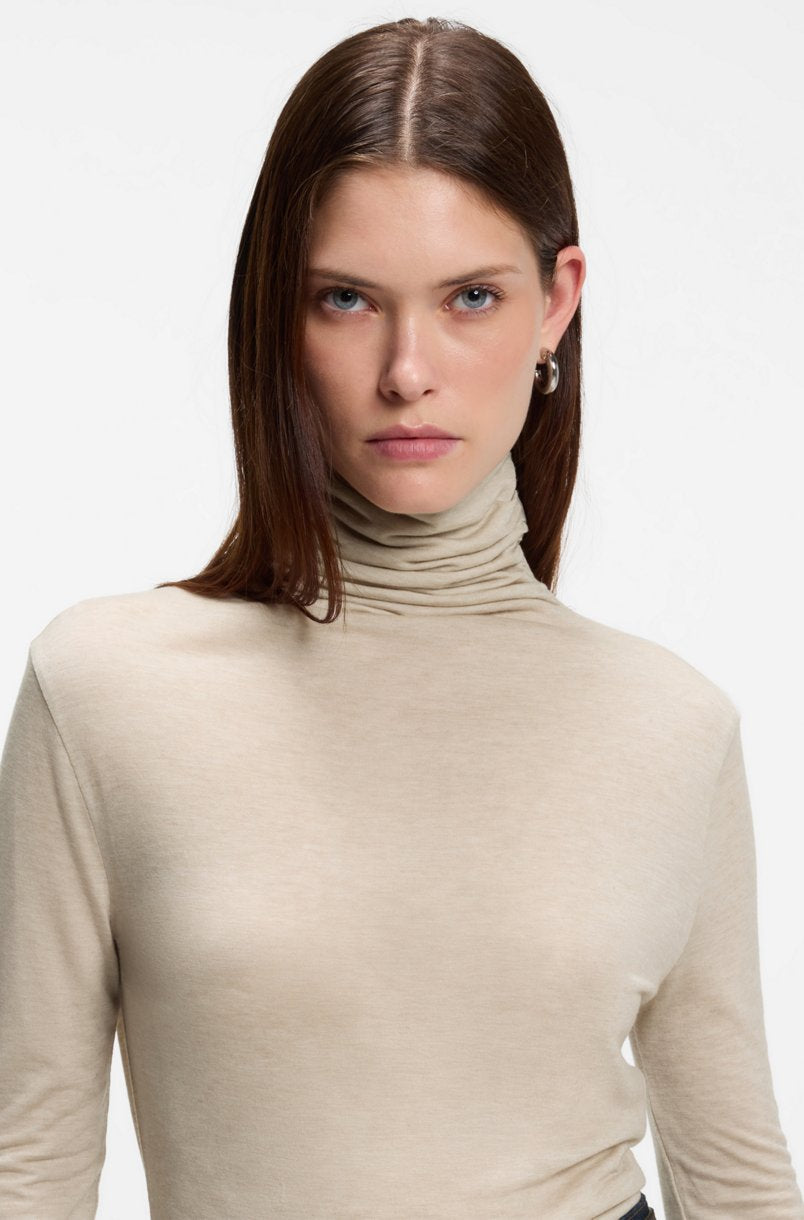 Genser - Elavus Draped Chimney-Neck Top Wool Blend Open White