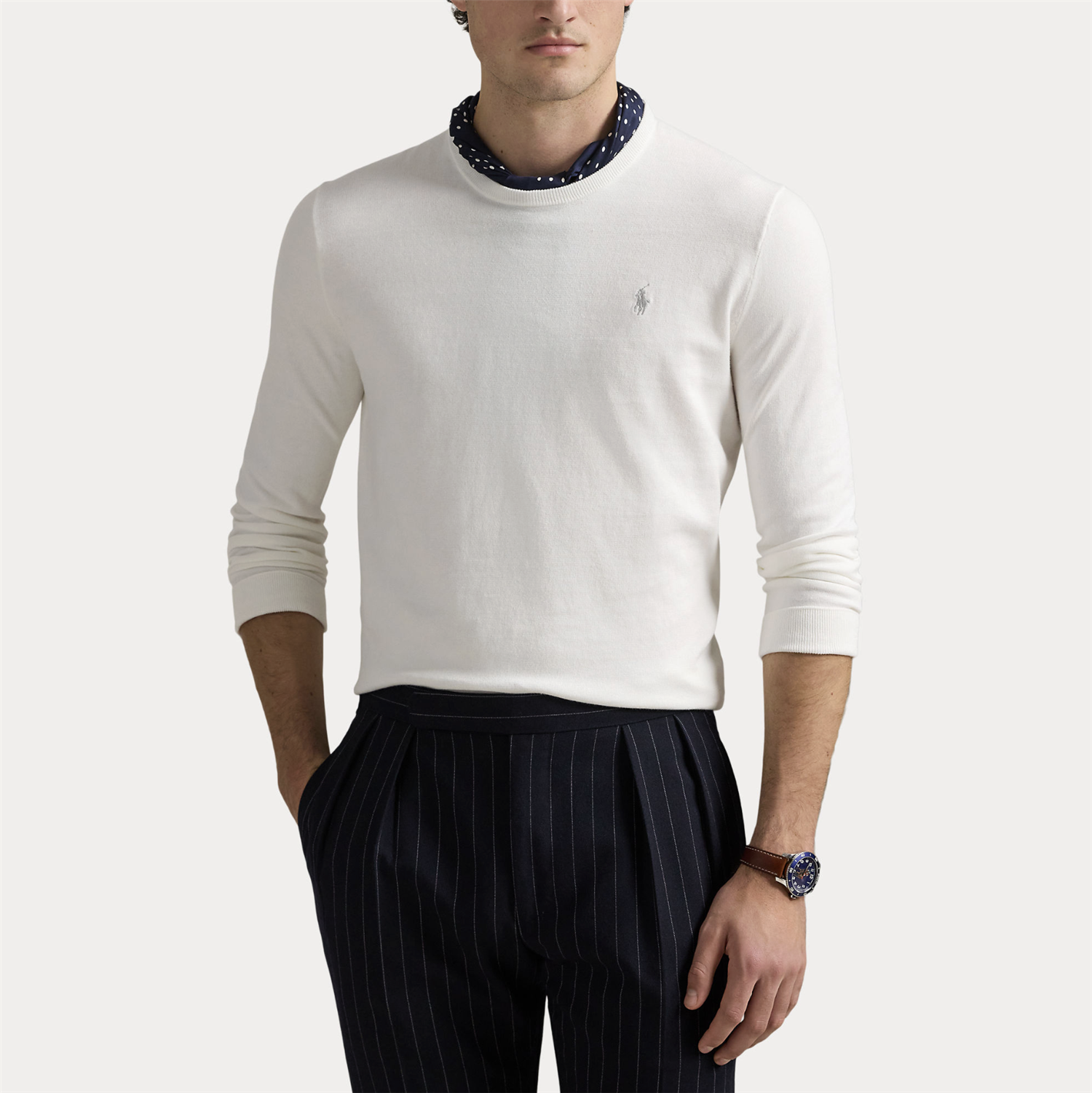 Genser - Slim Fit Textured Cotton Sweater Deckwash White
