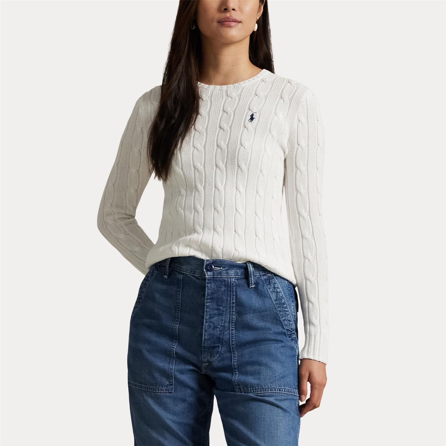 Genser - Cable-Knit Cotton Crewneck Sweater White