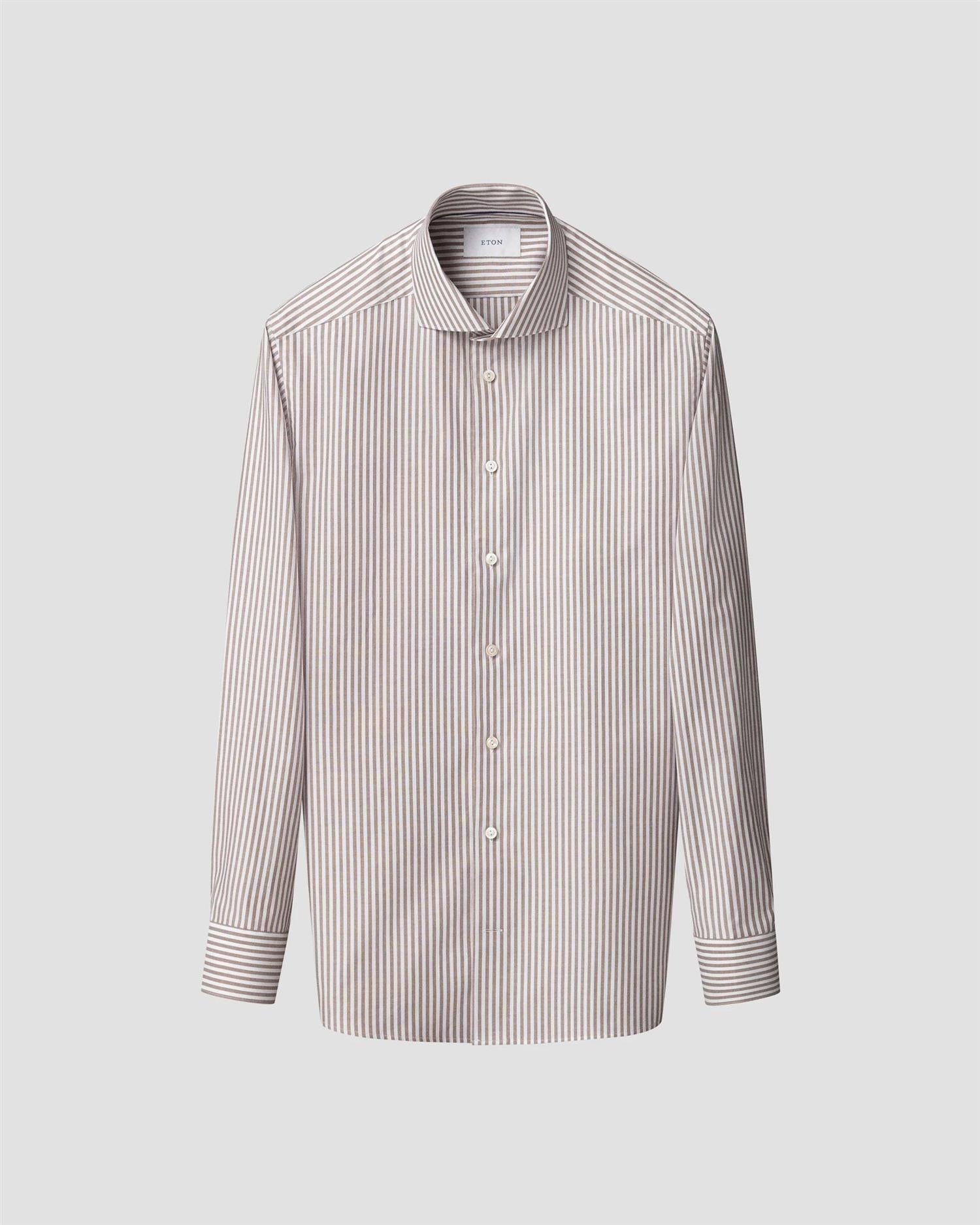 Skjorte - Beige Striped Signature Oxford Shirt Contemporary Fit