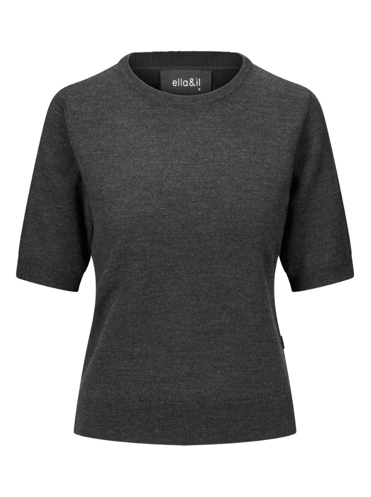 T-Skjorte - Emmy Merino Top Dark Grey Melange
