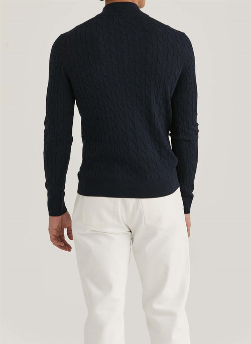 Genser - Merino Cable John Zip Navy