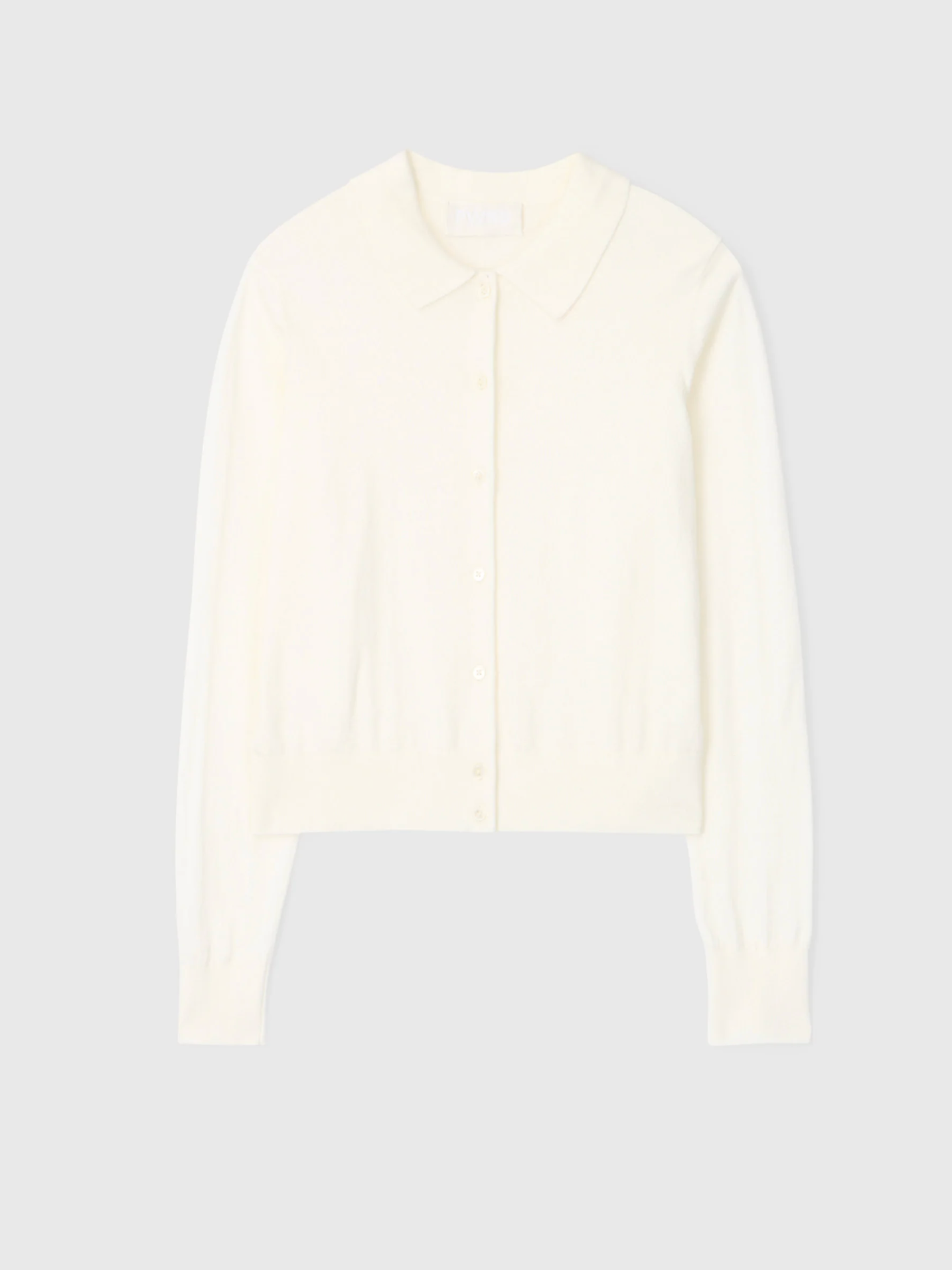 Cardigan - Cotton Silk Collared Cardigan Cream