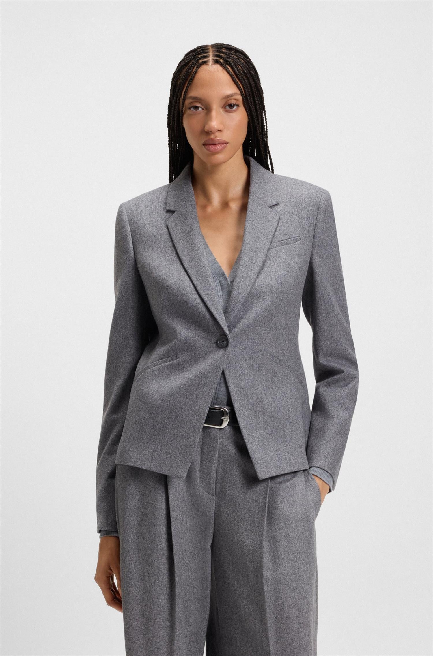 Blazer - Slim-fit blazer in soft flannel Grey