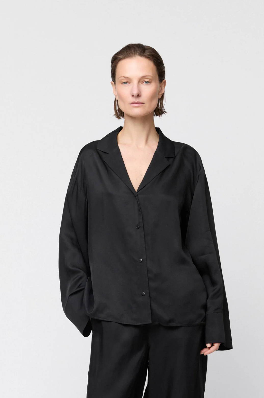 Skjorte - Viscose Twill Pajama Shirt Jet Black