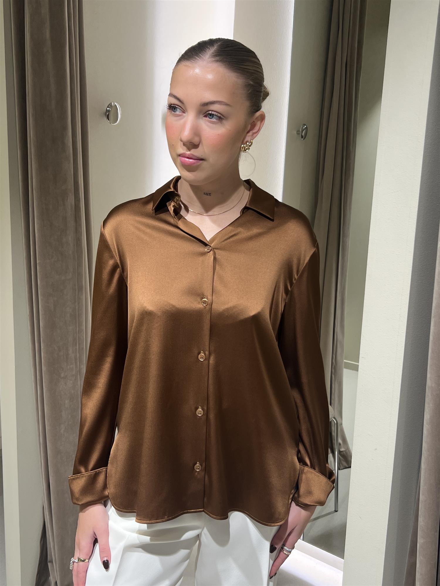Skjorte - Verve Silk Shirt Tobacco