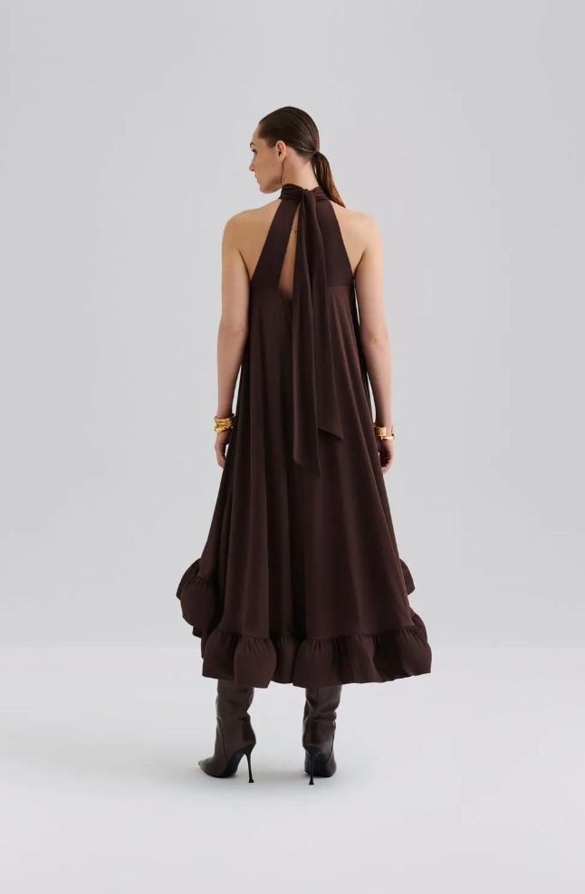 Kjole - Sabrina Halterneck Ruffled Midi Dress