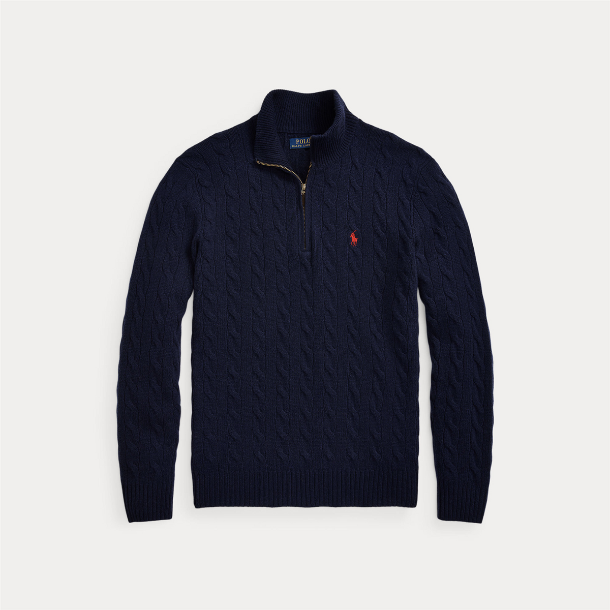 Genser - Cable Knit Quarter Zip Sweater Navy