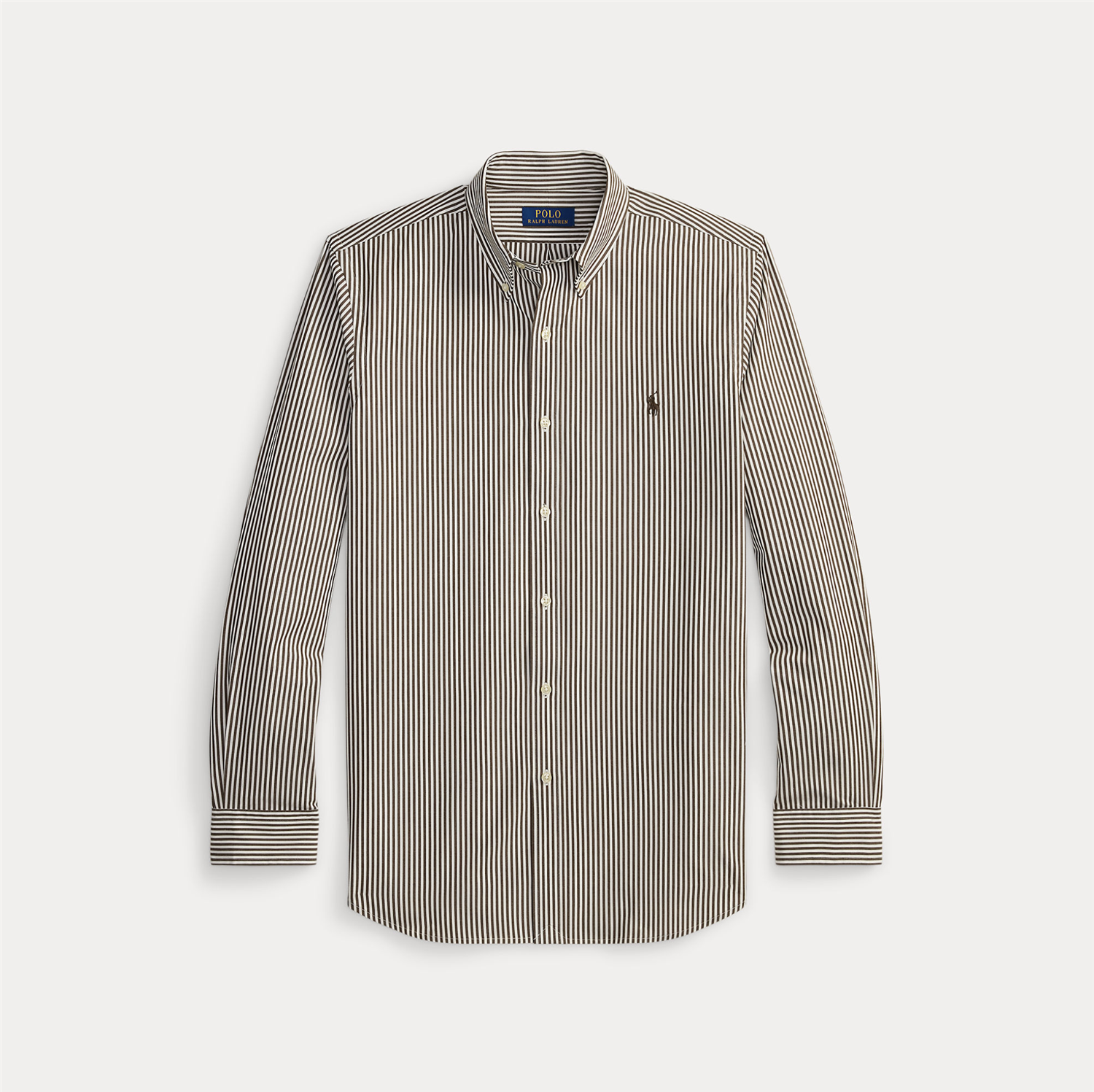 Skjorte - Custom Fit Striped Stretch Poplin Shirt Brown/White